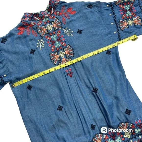 Johnny Was Mareen Kimono XS – Chambray Embroidered Boho Cardigan - Picture 12 of 14